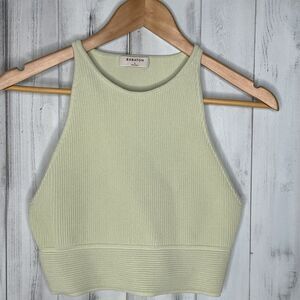 ARITZIA BABATON MINT‎ GREEN RIBBED STRETCH KNIT CROPPED HIGH NECK TANK TOP LARGE